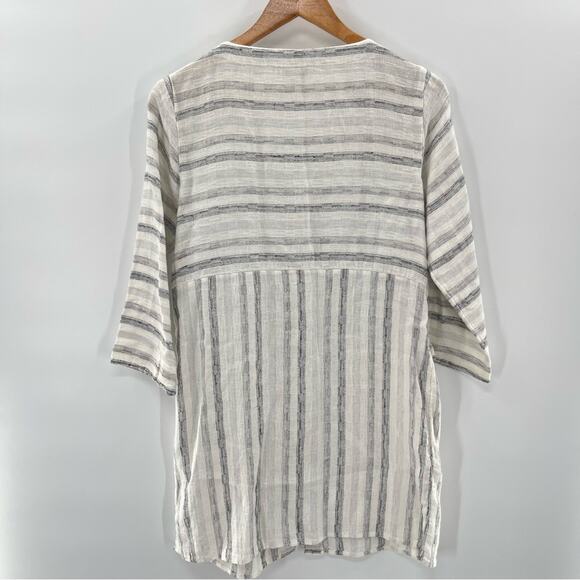 Pure Jill Linen Cotton Striped Button Down Lagenlook 3/4 Sleeve Shirt Tunic XS - Picture 7 of 10